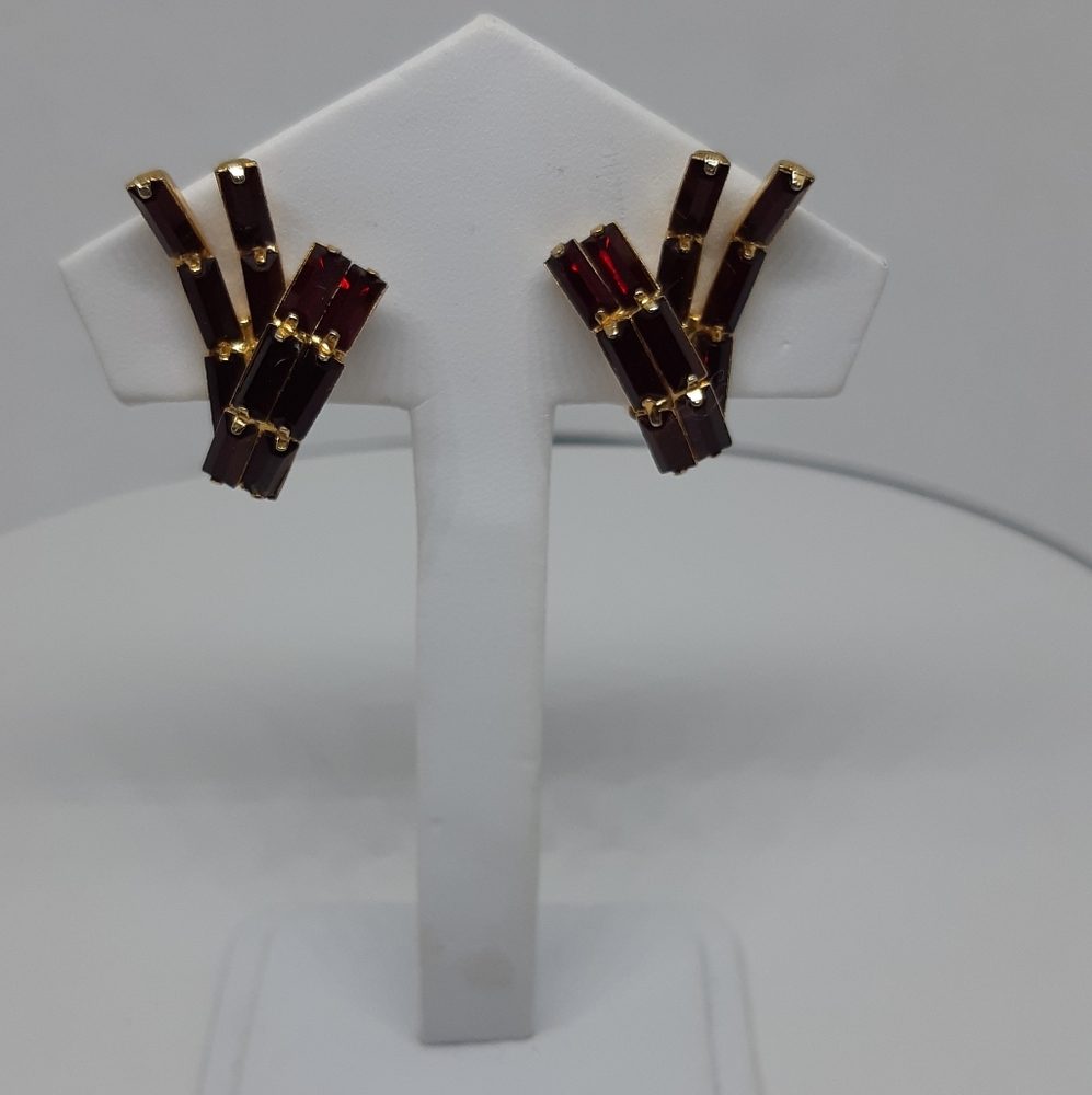 1960's Cocktail Clip on Red Crystal Earrings